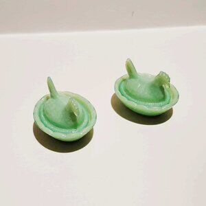 Pair of Jadeite Glass Hen on Nest Salt Cellars